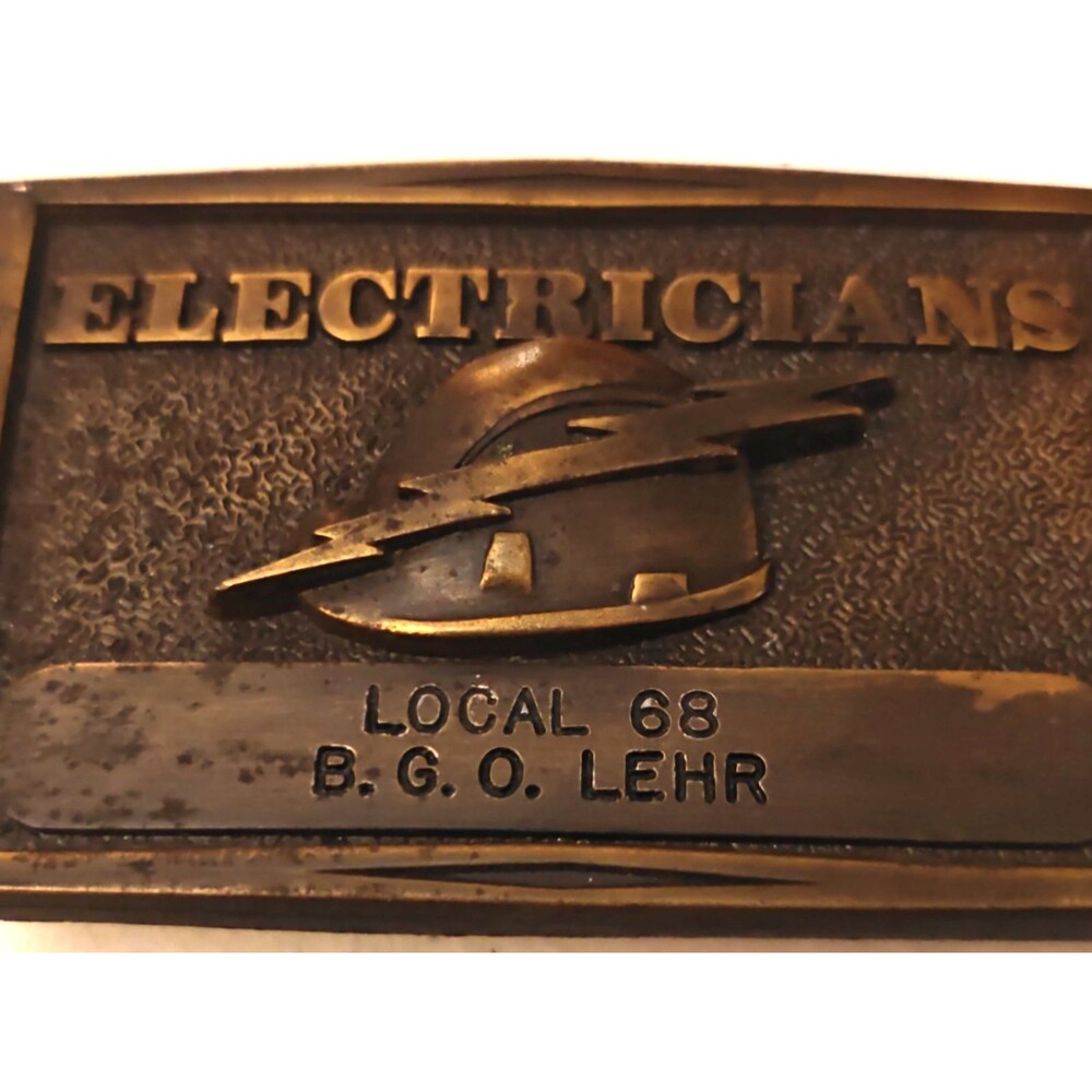 R&M Industries Electricians Local 68 B.G.O. Lehr Bronze Western Belt Buckle